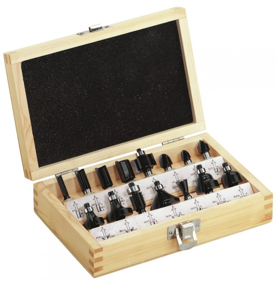 Carbide router bit set 15 pcs., Metabo Router cutter for wood