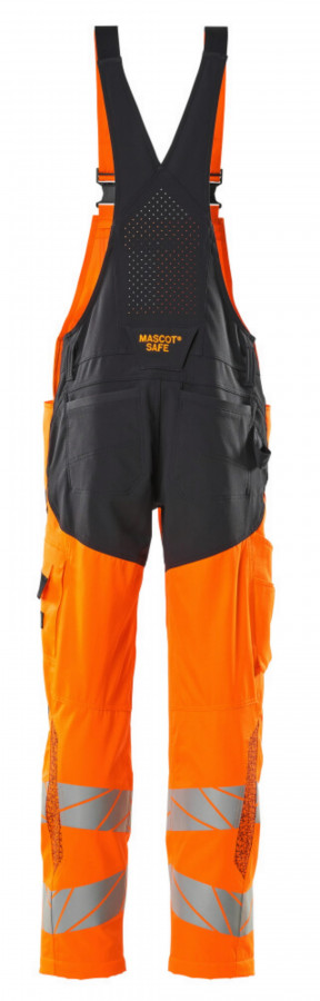 Hi-vis bib-trousers 19569 Safe stretch zones CL2, orange/nav 82C44 2.