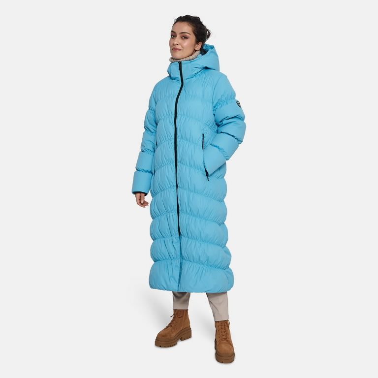 Winter feather coat Naima hooded, light blue XS