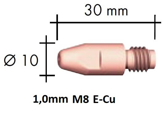 Kosketussuutin E-Cu M8x30x10 – 1,0 mm, Binzel