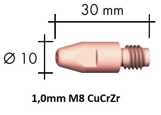 Kosketussuutin CuCrZr M8x30x10 – 1,0 mm, Binzel