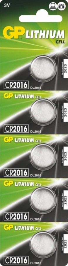 Baterijas CR2016, 3V, Lithium, 5 gab., Gp