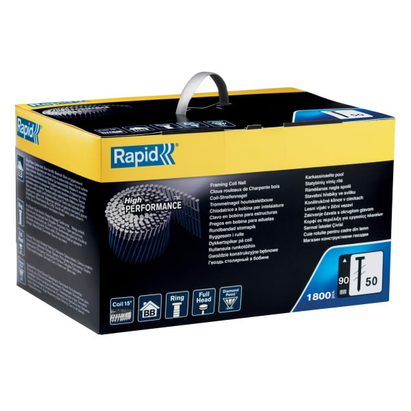 Nails 50/90mm, coil nail, bright,  ring profile 1800pc, Rapid