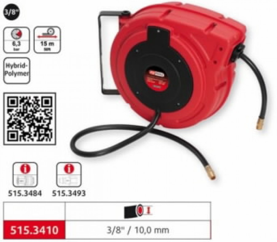 Automatic compressed air hose reel 10mmx15m 3/8´´, KS Tools