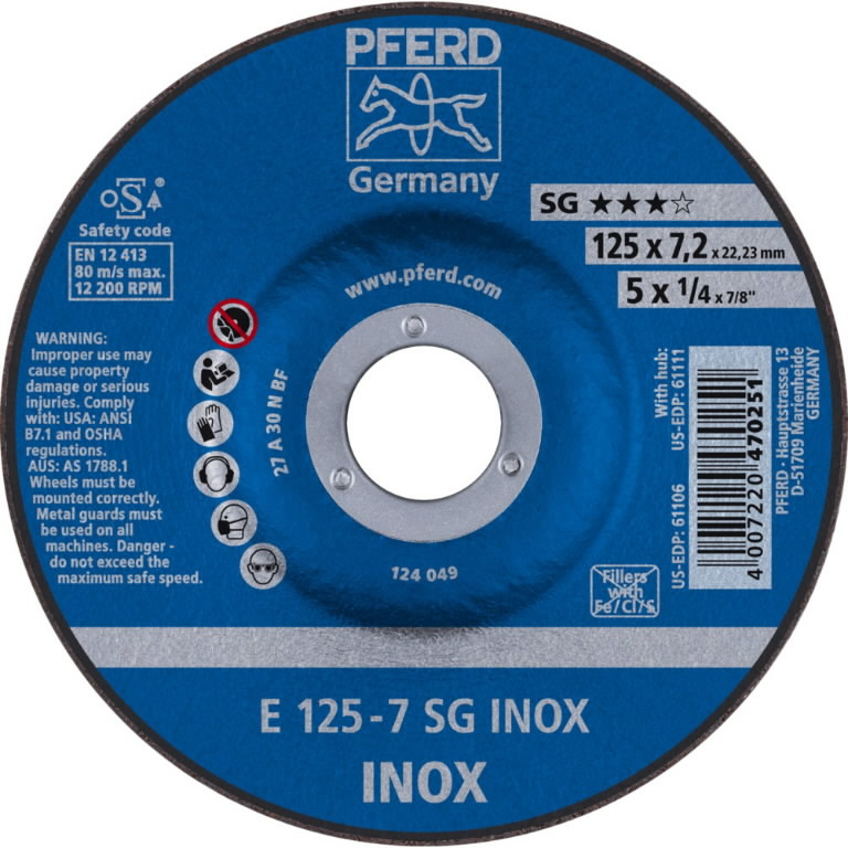 Шлифовальный диск SG Inox 125x7,2mm, PFERD 2.