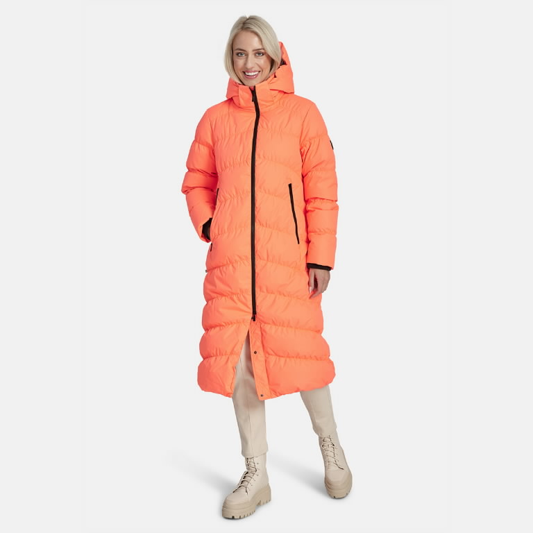 Winter feather coat Naima hooded, orange 2XL