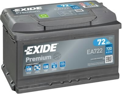 Käivitusaku PREMIUM 72Ah 720A 278x175x175-+, Exide