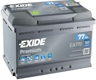 аккумулятор для запуска PREMIUM 77Ah 760A 278x175x190-+, EXIDE