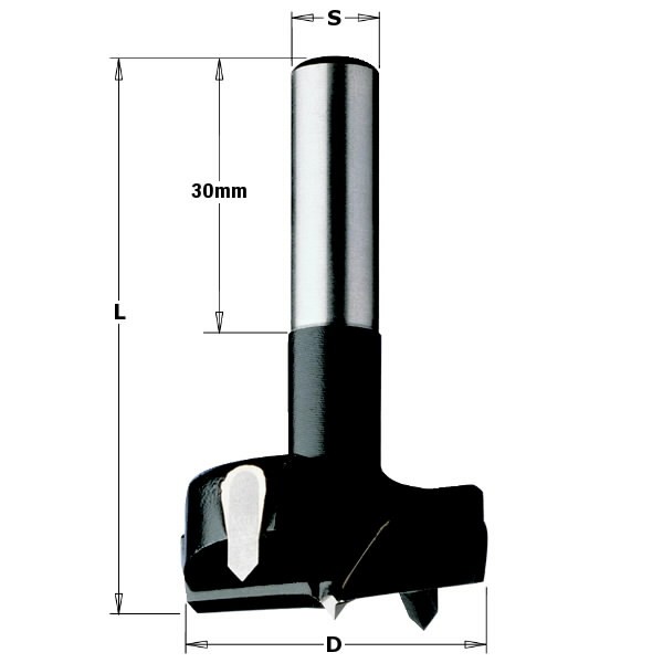 HW BORING BIT WITH PARALLEL SHANK Z2+2 S=12.7X30  D=35X60  R, CMT