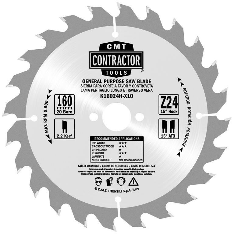 Pjovimo diskų K CONTRACTOR® 160x2,2/1,4x20mm Z40 a=10° ß=15° ATB