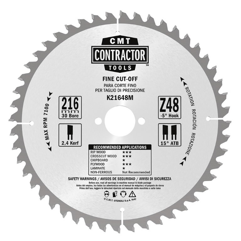 Pjovimo diskų K CONTRACTOR® 216x2,4/1,6x30mm Z48 a=5° Neg. ß=15° ATB