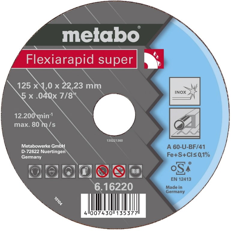 INOX cutting disc 125x0.8x22 mm, A 60-U. INOX, Metabo