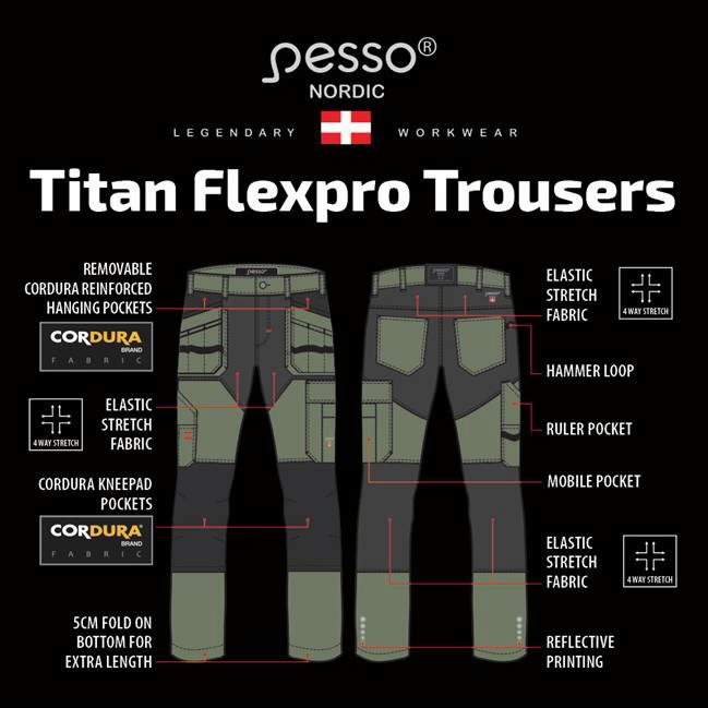 Kelnės  su kišenėmis dėklais Titan Flexpro, green C44, Pesso