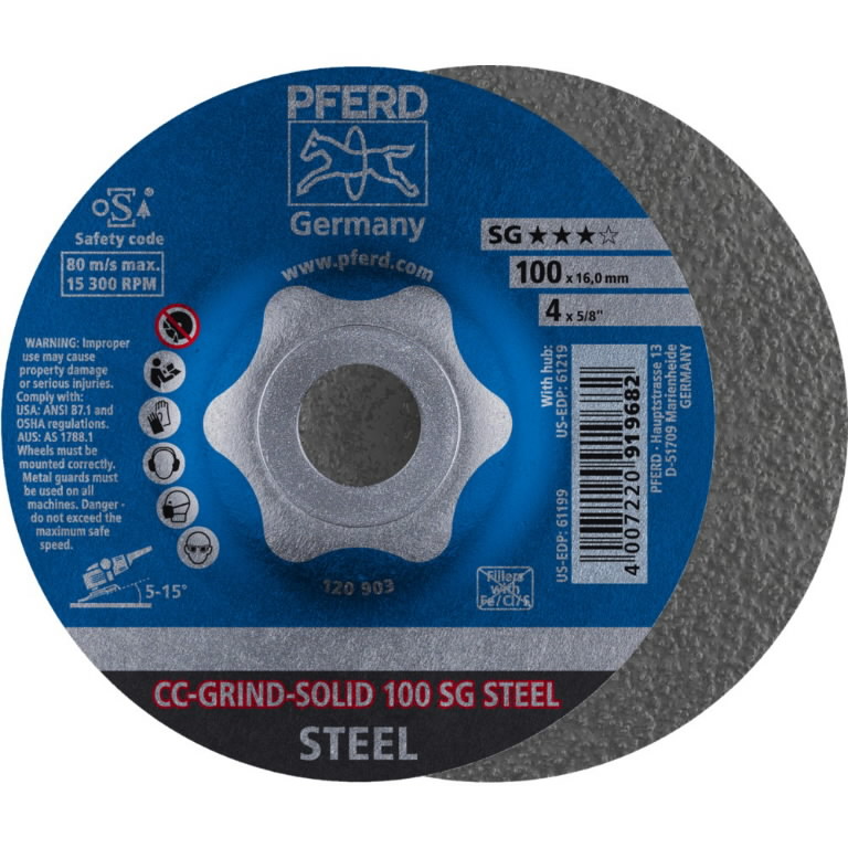 Шлифовальный диск CC-GRIND-SOLID 100/16mm SG Steel, PFERD