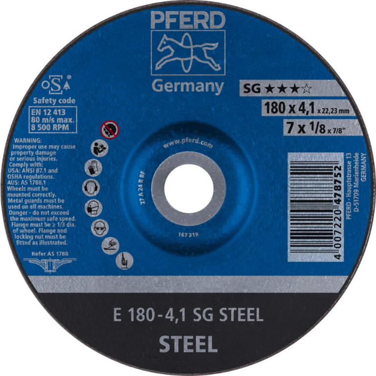 Шлифовальный диск SG Steel 180x4,1mm, PFERD