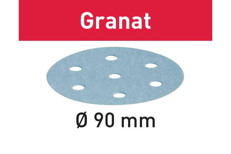 Шлифовальный диск на липучке Velcro Granat 6 отверстий 50шт 90mm P80, FESTOOL