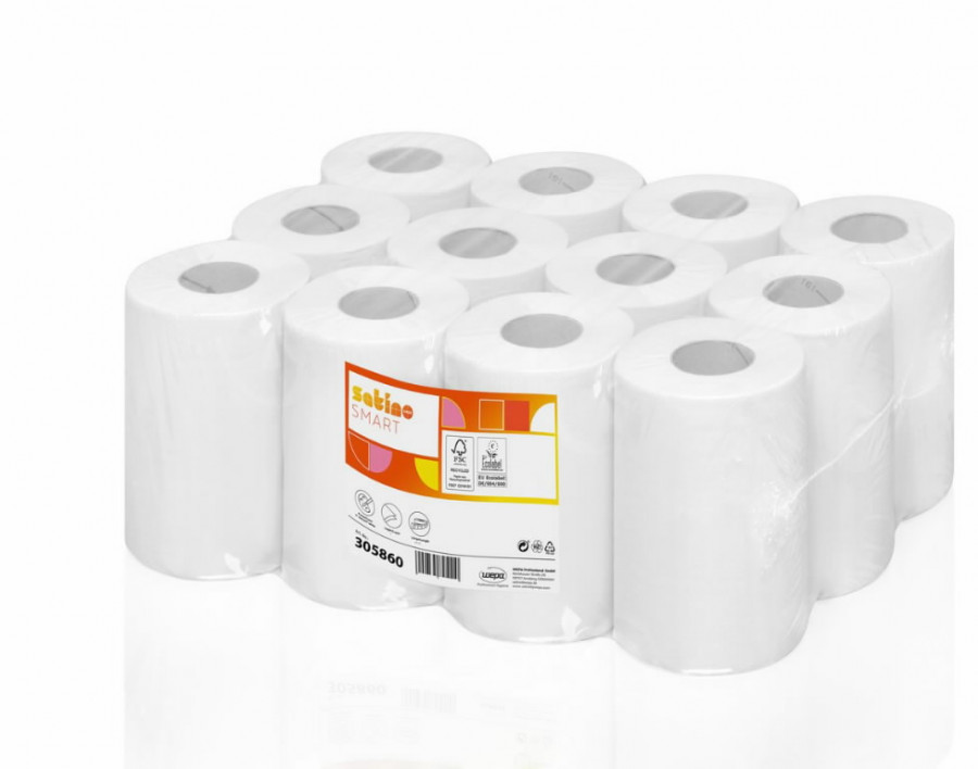 Hand towel rolls Smart/ 1-ply/12x120 m/ white CF1, Satino by WEPA