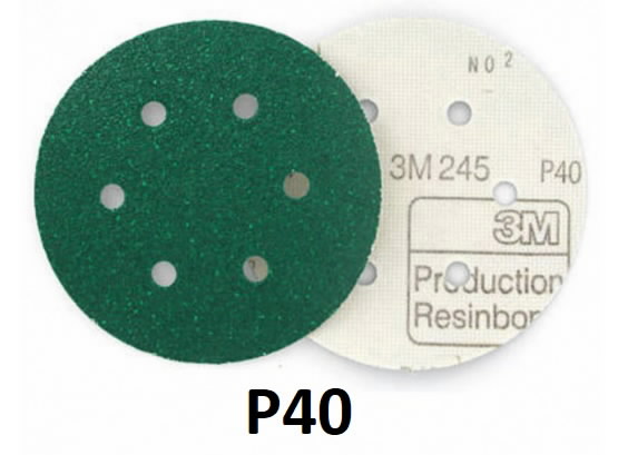 Шлифовальный диск на липучке Velcro 245 Hookit 6 отверстий 150mm P40, 3M