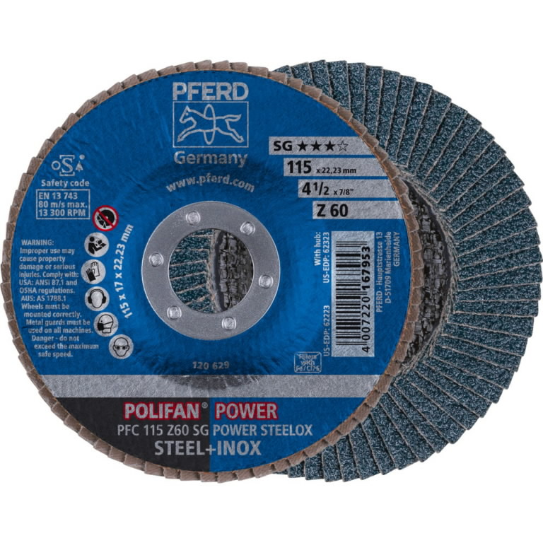 Lapelinis šlifavimo diskas SG POWER STEELOX 115mm Z60 PFC, Pferd