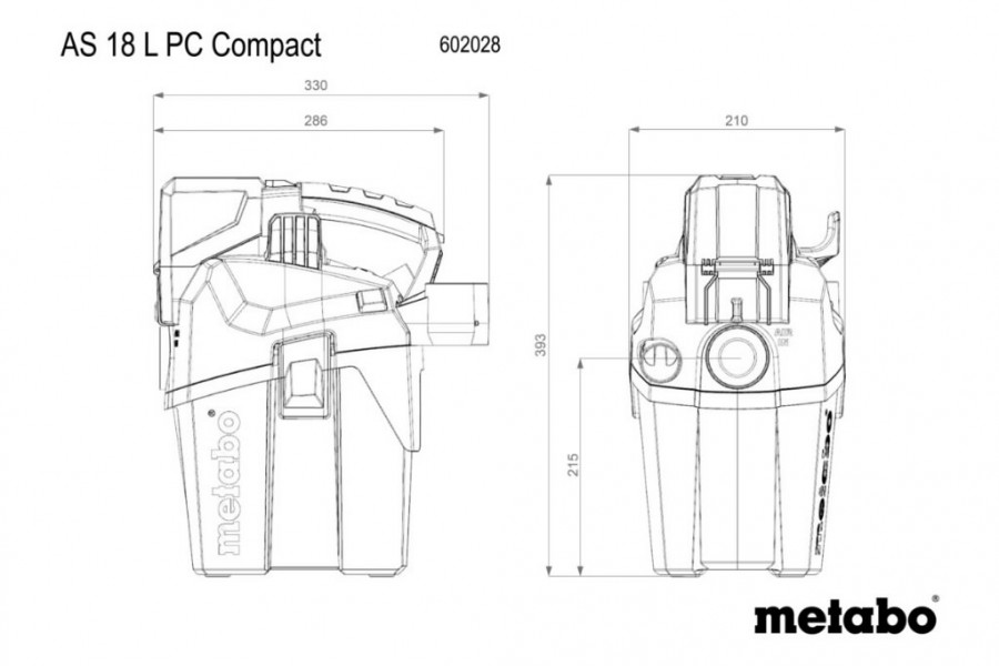 Akuga tolmuimeja AS 18 L PC Compact, karkass, Metabo