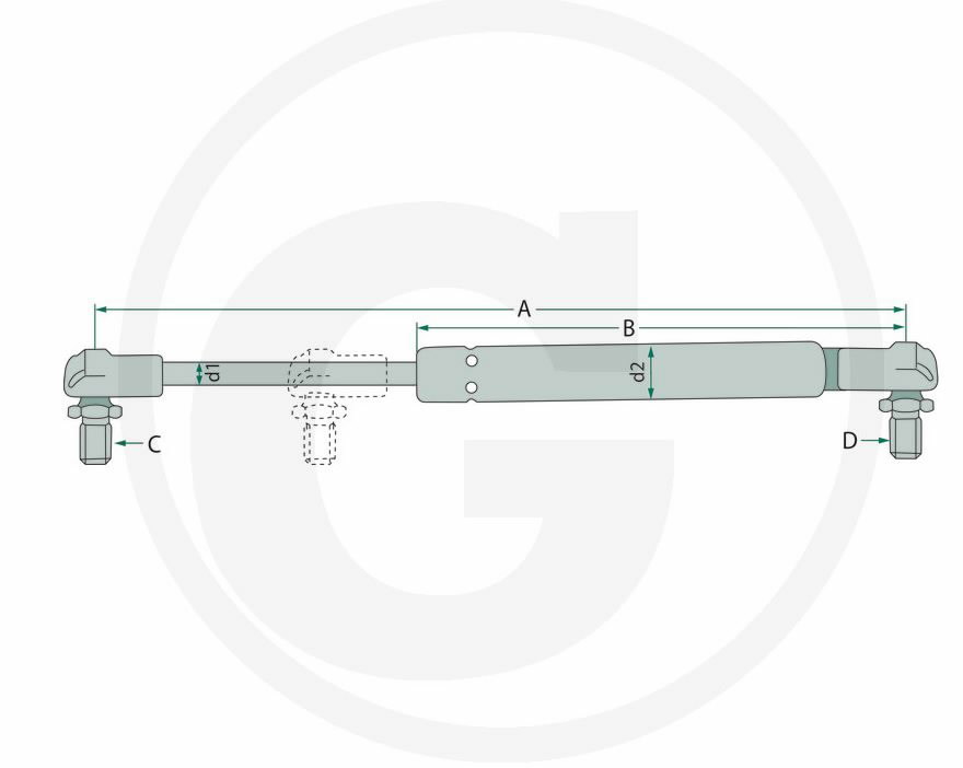 Gas strut 250N A255; B135; C8; d2 22; d1 10; CASE 629922, Granit