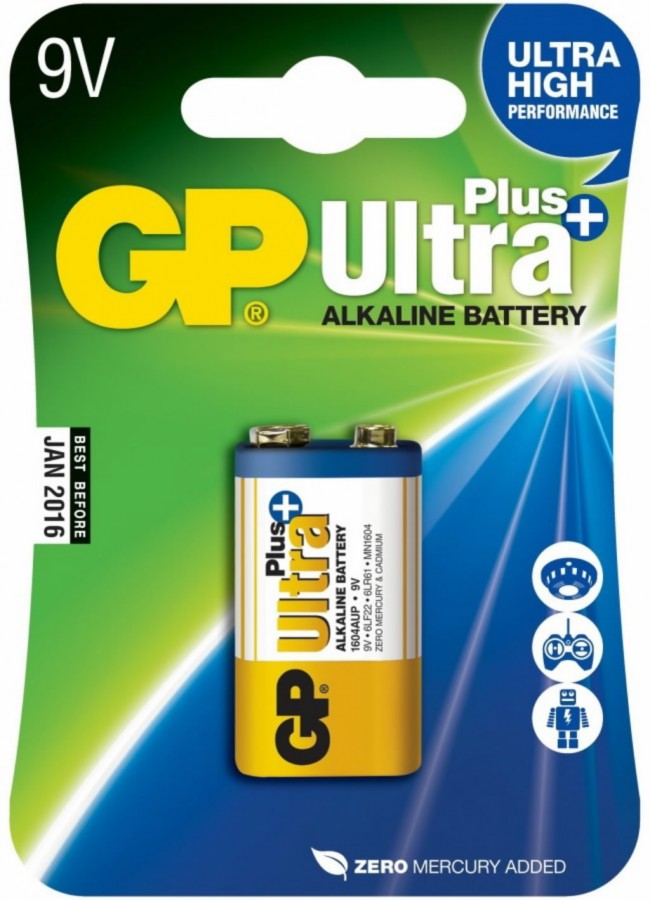 Baterijas 6LR61, 9V, Ultra Plus Alkaline, 1 gab., GP