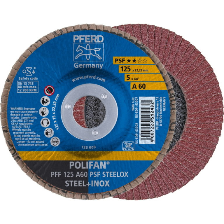 Flap grinding disc PSF STEELOX 125mm P60 PFF, Pferd