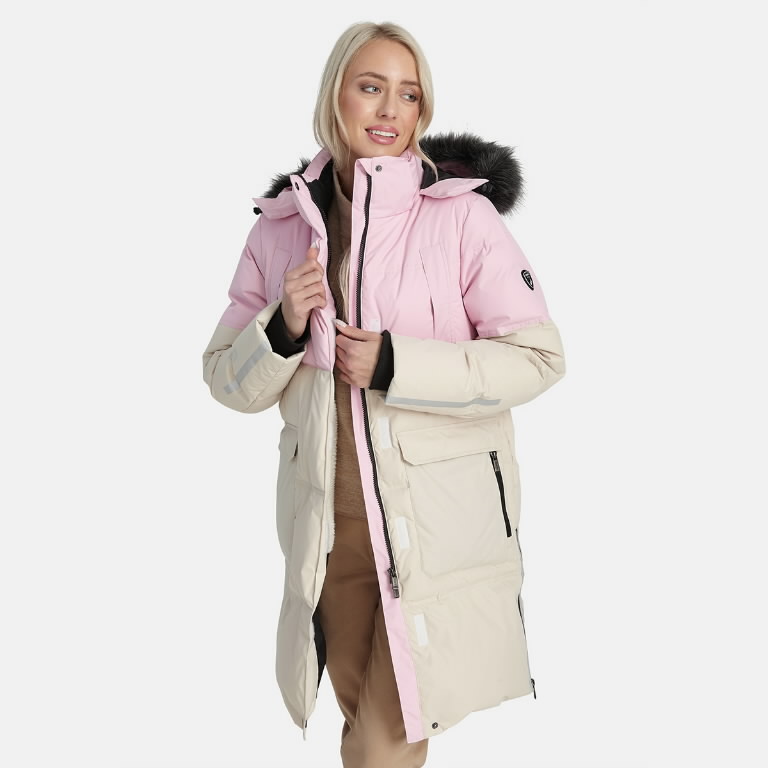 Winter feather coat Sigmunda hooded, beige/pink M 3.