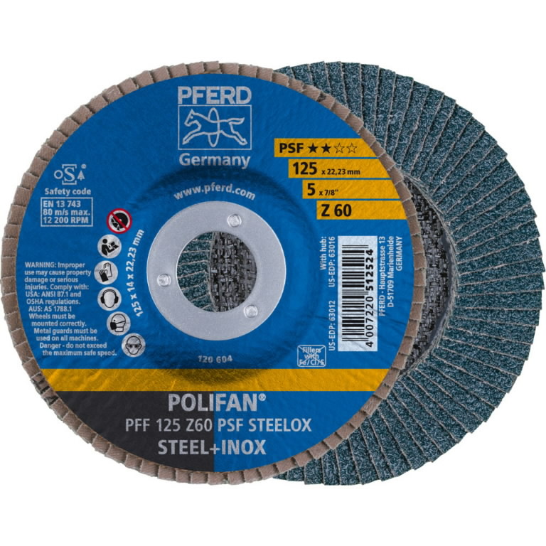 Flap grinding disc PSF STEELOX 125mm Z60 PFF, Pferd