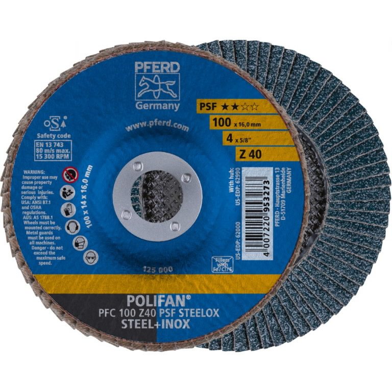 Flap grinding disc PSF STEELOX 100x16mm Z40 PFC, Pferd