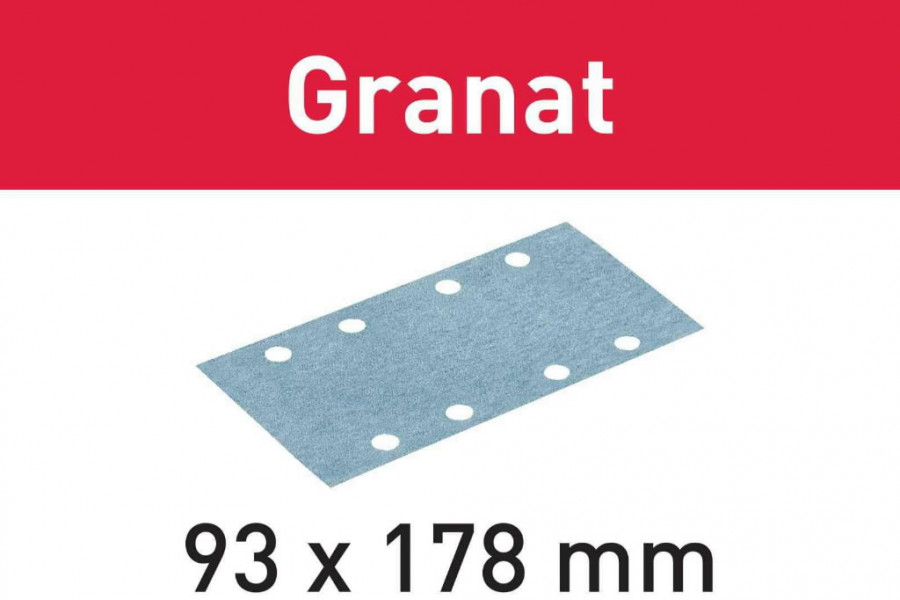 Шлифовальный диск на липучке Velcro Granat STF 50шт 93X178mm P80, FESTOOL