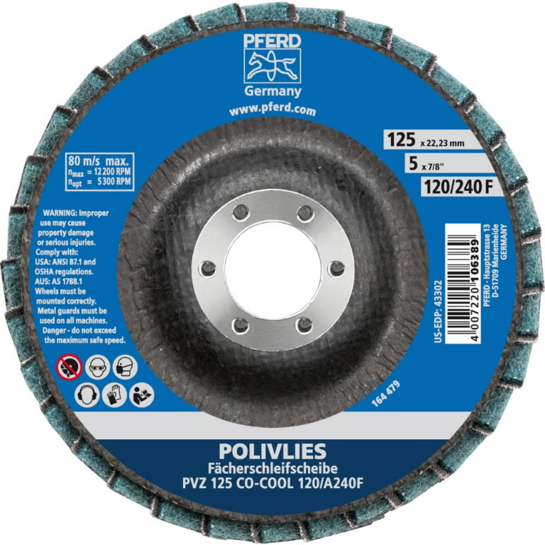 Flap grinding disc CO-COOL PVZ POLIVLIES 125mm P120/A240 F, Pferd