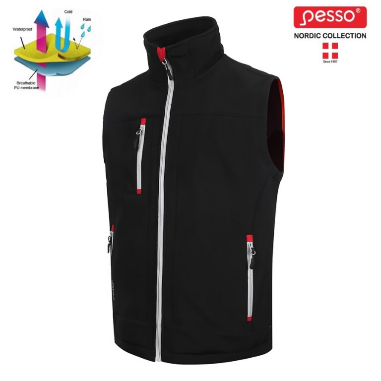 Softshell- liivi, Softblack, musta 2XL, Pesso