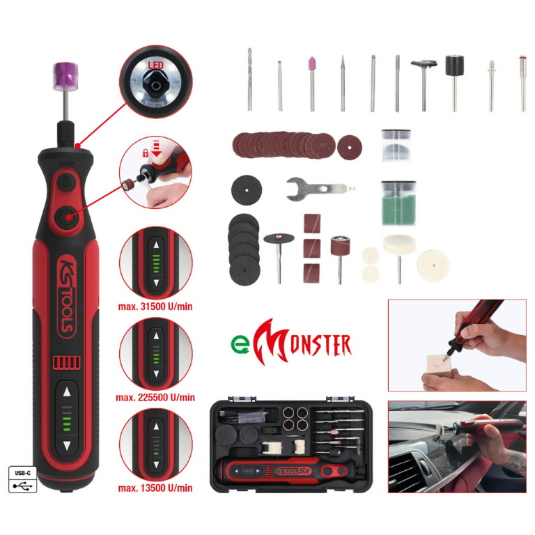 EMonster rechargable grinder set, 50 pcs, KS Tools