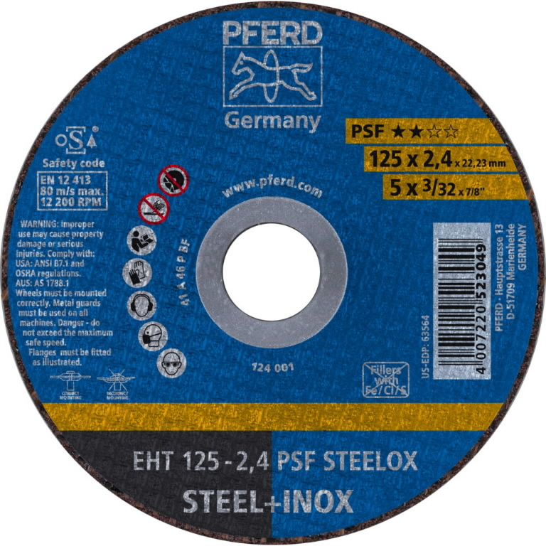 Cut off wheel PSF STEELOX 125x2,4/22,23mm, Pferd