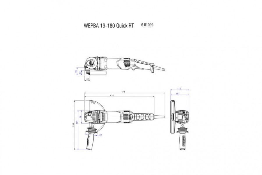 Angle grinder WEPBA 19-180 Quick RT, Metabo