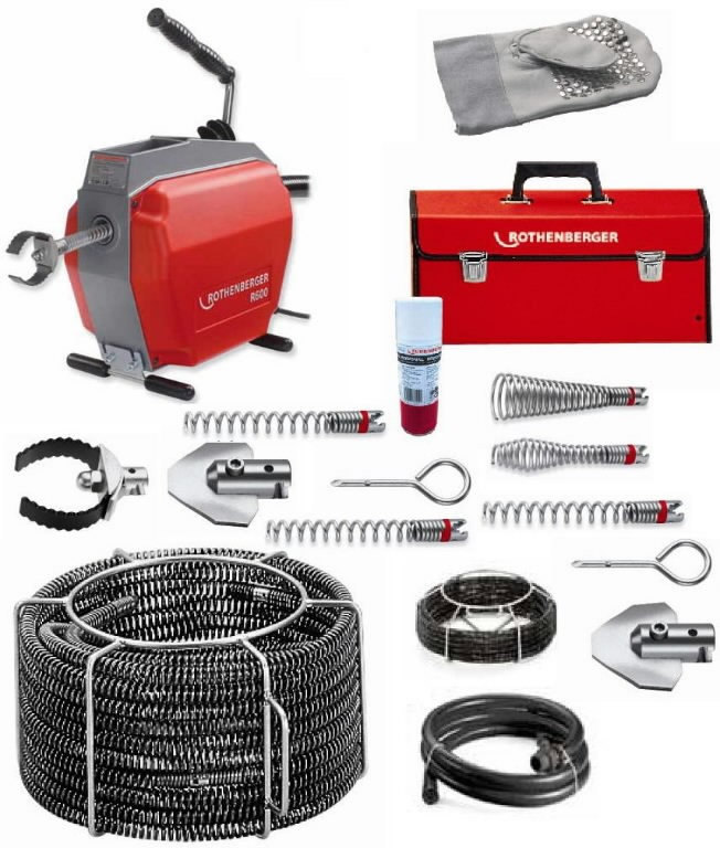 DRAIN CLNR MACHINE R600,set 16mm+22mm spirals, Rothenberger - Electrical pipe  cleaning tools