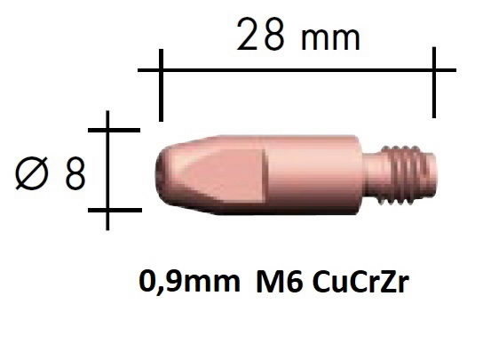 Kontaktinis antgalis CuCrZr M6x28x8 0,9mm 