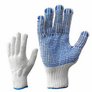 Gloves, cotton, PVC dots on one side,Bleached, KTR
