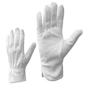 Gloves, white cotton, PVC dots on palm, KTR