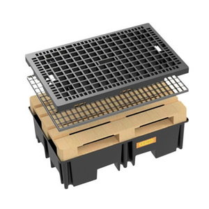 PE pallet sumps 120 x 80, 220 l with steel grating, Cemo
