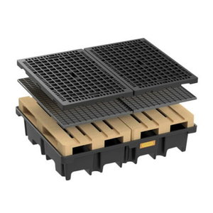 PE pallet sump for 2pc 120 x 80cm, 425 l, with steel grating, Cemo