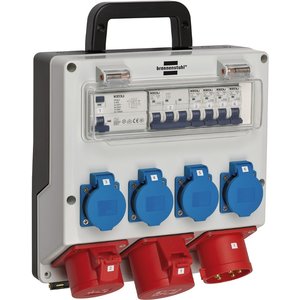 Distribution Box 4/32 IP44 4x LS 230V/16 A, 1xLS 400V/16 A, 1xFI 40 A 4-polig 30mA