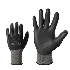 Gloves nylon, PU palm, black, KTR