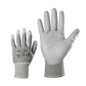 Polyester gloves, elastic, PU in palm, grey 10, KTR