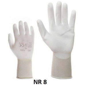 Pirštinės,  nailonas, delnas ir pirštai  dengti PU, baltos, KTR