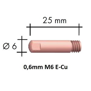 Kosketussuutin E-Cu M6x25x6 – 0,6 mm, Binzel