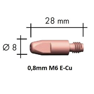 Kontaktinis antgalis E-Cu M6x28x8 0,8mm, Binzel