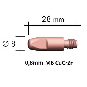 Kontaktinis antgalis CuCrZr M6x28x8 0,8mm, Binzel