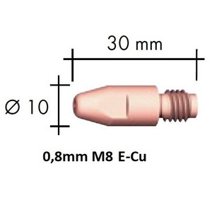 Contact tip E-Cu M8x30x10 - 0,8mm, Binzel